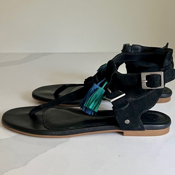 UGG Woman's Lecia Black Leather and Suede Ankle Wrap Sandal Size 9 NWOT - Picture 8 of 15